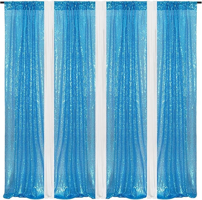 Poise3EHome Turquoise Sequin Backdrop Curtains, 4 Panels Sequin Backdrop, 2FTx8FT Sequin Curtains for Party Wedding Sequence Backdrop