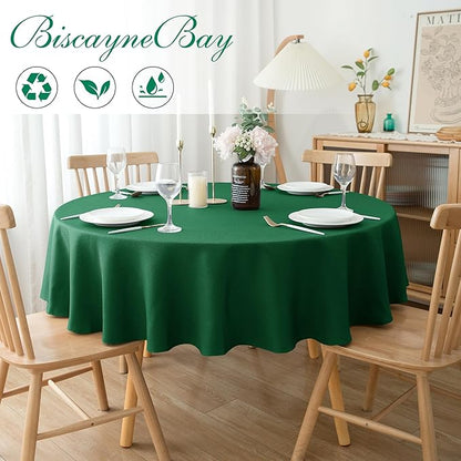 Biscaynebay 2 Pack Textured Fabric Round Tablecloths 60", Hunter Green Water Resistant Tableclothes Small Circle Folding Table Covers Linen for Dining, Kitchen, Wedding, Parties etc Machine Washable