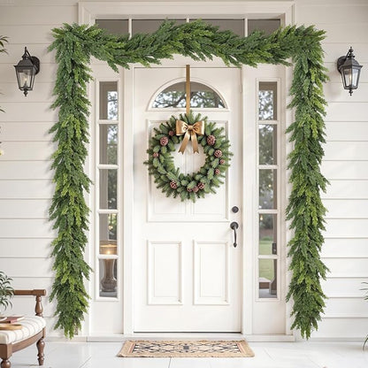 12FT Artificial Christmas Garland, Real Touch Greenery Cypress Pine Garland for Mantle Table Railing Fireplace Indoor & Outdoor Christmas Decoration