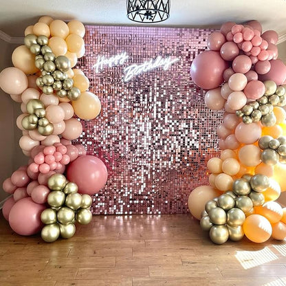 Qcity Pink Shimmer Wall Backdrop 24PCS, Black Back Not See-Through Design, Square Sequin Glitter Backdrop Panel, Perfect for Outdoor Events, Birthdays, Wedding and Party Decoration