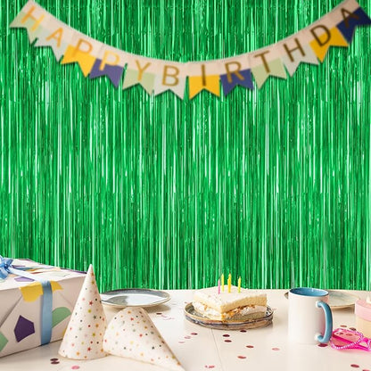 4 Pack Green Streamers, 3.28 FT x 7.05 FT Birthday Tinsel Backdrop, Metallic Green Foil Fringe Curtains Photo Booth Backdrop, Green Jungle Theme Decorations Birthday Decor