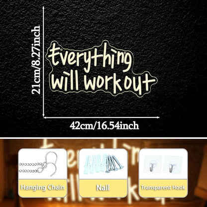 Everything Will Work Out Neon Sign,Inspirational Letter Neon Light Positive Affirmation Light up Sign for Office Bookstore Classroom(16.54 * 8.27In)