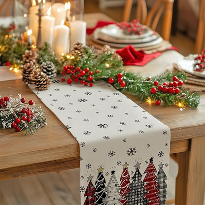 GEEORY Christmas Table Runner 13x120 Inch, Xmas Tees Snowflakes Holiday Decorative Farmhouse Table Decoration for Kitchen Dinning, Indoor Outdoor Dinner Party Decor ((Red & Black) GT165-120