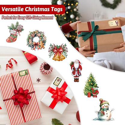 500 PCS Christmas Gift Tags Christmas Santa Claus Stickers Self Adhesive Vintage Christmas Tag Christmas Festival Holiday Decor