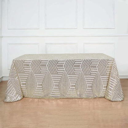 Efavormart 90"X132" Champagne Sparkly Sequin Geometric Tulle Rectangular Tablecloth
