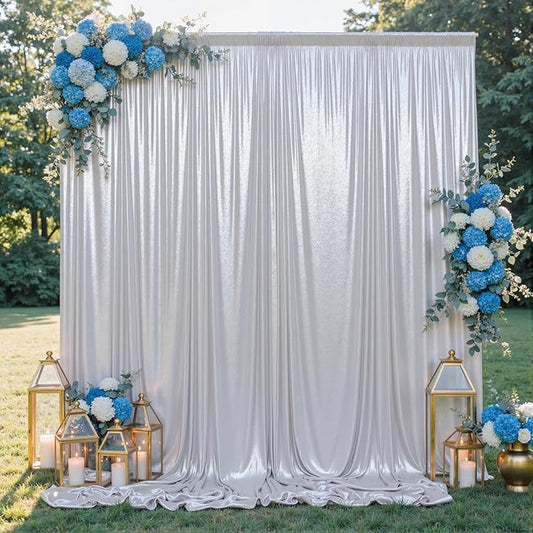 20x10FT Silver Sequin Backdrop - 4 Panels 5x10FT Wrinkle-Free Glitter Drapes for Weddings, Parties & Events