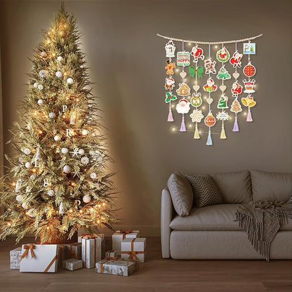 Boho Macrame Wall Decor with Hanging Photo Display and Fairy Lights 14 Wood Clips Picture Frame Holder for Teen Girl Gifts Bedroom Dorm Decor Christmas Birthday Party Art Hanging Decor