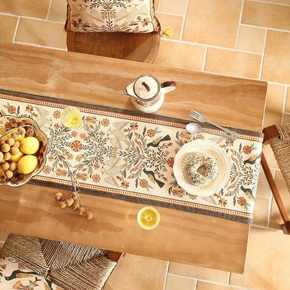 Vintage Linen Table Runner 87 Inches Long,Floral Print Italian Rustic Runner for Coffee Table Decor Tabletop Table Runners for Kitchen,Dining,Party,Home,Christmas,12"*87"