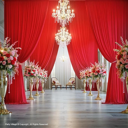 PartyVillage 10ft×15ft Red Backdrop Curtain for Wedding Parties, 2 Panels Wrinkle Free 15 FT Long Polyester Photo Backdrop Drapes Back Drop Cloth for Birthday Photography Background
