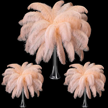 Maitys 90 Pcs Large Natural Ostrich Feathers Bulk 14-16 Inch (35-40cm) 12-14 Inch (30-35cm) 10-12 Inch (25-30cm) Ostrich Feathers Plumes for Centerpieces Wedding(Champagne)