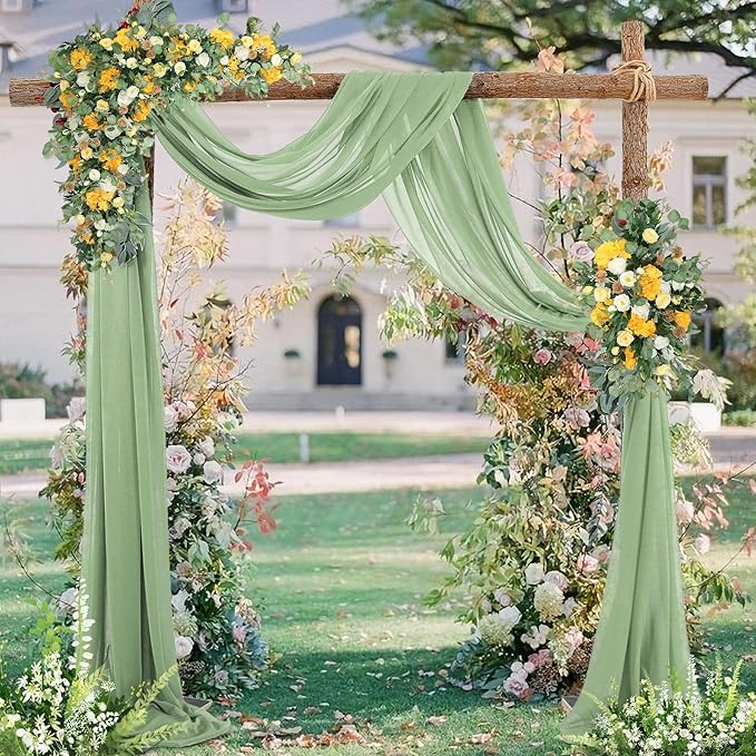 1 Panels Wedding Arch Draping Fabric Sage Green Sheer Backdrop Curtain Arch Drape for Wedding Ceremony Reception,Bridal Shower Party Decorations 28" X 19ft