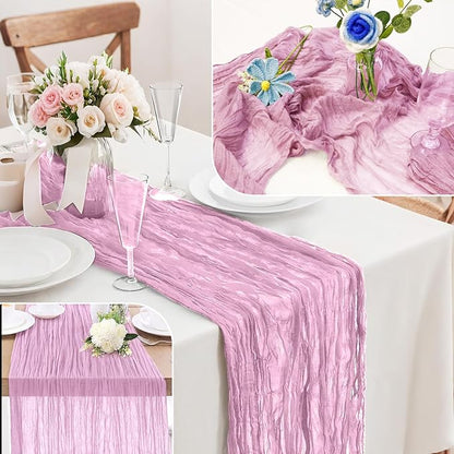 10-Pack Pink Cheesecloth Table Runners – 10FT (35x120 Inch) Boho Rustic Gauze Fabric Cheese Cloth Table Runner for Weddings, Baby Showers, Bridal Shower, Farmhouse & Birthday Party Decor