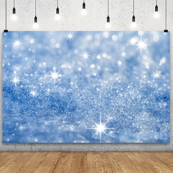 YongFoto Silver Blue Glitter Backdrop 9x6ft Silver Light Spots Blue Sequin Bokeh Photography Background Birthday Bridal Shower Wedding Photography Background Party Banner Portraits Photoshoot Props
