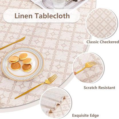MYSKY HOME Checkered Rectangle Tablecloth 60x120 Inches - Linen Farmhouse Tablecloth Waterproof Decorative Fabric Table Cloth for 8 Feet Table, Kitchen Dining and Outdoor Use, Brown