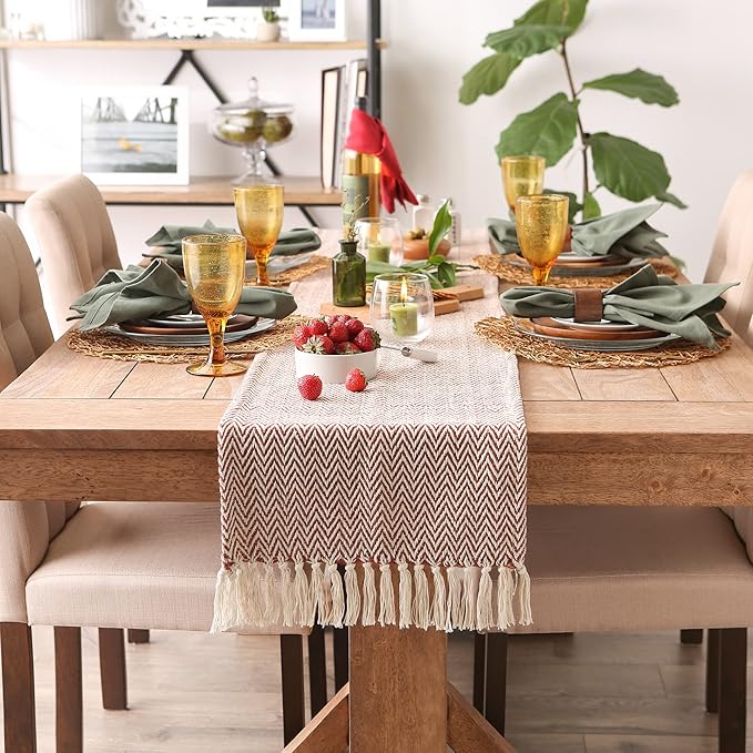 DII Woven Basic Tabletop Collection Chevron Table Runner, 15x108, Cinnamon