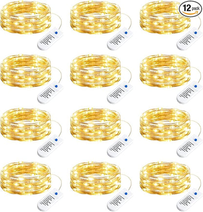 Minetom 12 Pack Fairy Lights Battery Operated String Lights, 8 Modes & Timer, 7ft 20LED Waterproof Silver Wire Twinkle Lights, Firefly Starry Moon Lights for Mason Jars DIY Christmas Wedding Party