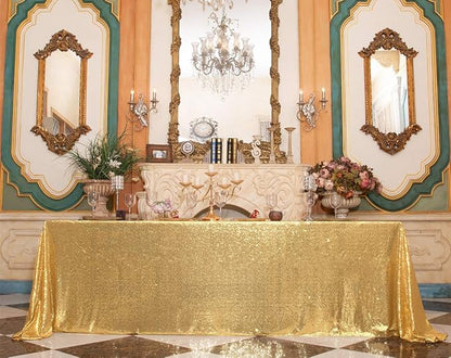 SquarePie Sequin Tablecloth 90 x 132 Inch Gold Sparkly Table Cloth for Wedding Party