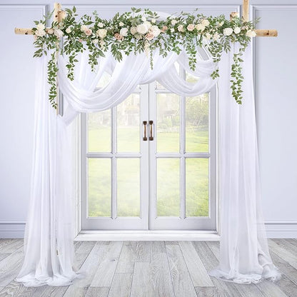 Wedding Arch Draping Fabric White Arch Drapes Sheer Backdrop Curtain for Ceremony Wedding Arches Decor 2 Panel 19Ft Length x 28" Width