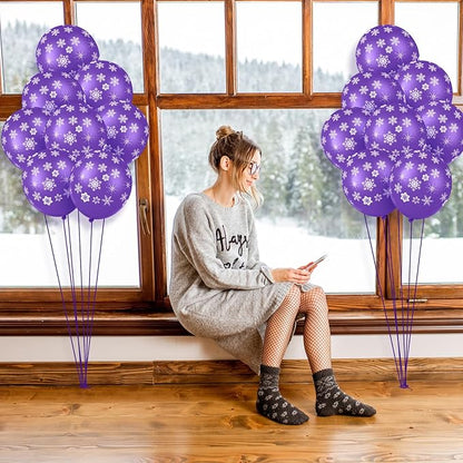 Skylety 40 Pieces Snowflake Balloons Bulk Winter Transparent Snowflake Latex Balloons for Christmas Birthday Wedding Party Decorations(Purple)