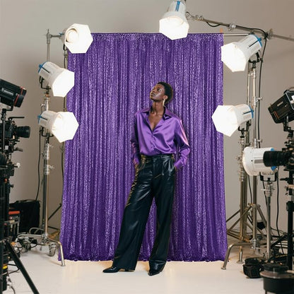 Purple Sequin Backdrop Curtain 4 Pieces 2FTx8FT Glitter Photography Backdrop for Party Wedding Birthday Christmas Decorations