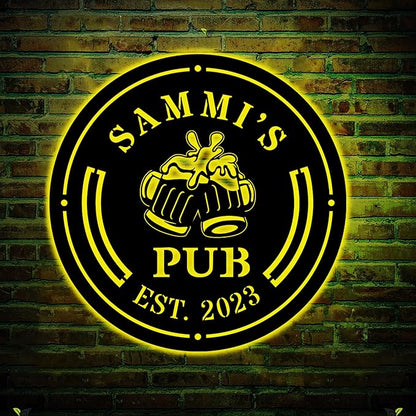 Personalized Bar Metal Art LED Light Beer Bar Metal Sign Custom Bar Sign Beer Bar Metal Wall Art Beer Mug Cheer Name Sign Bar Pub Decoration