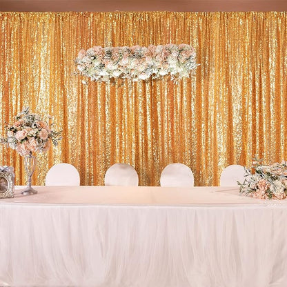 JYFLZQ Gold Sequin Backdrop Curtains 10ft x 10ft 1 Panel Glitter Photo Booth Backdrops Sparkly Photography Background Drapes for Parties Wedding Bridal Showers