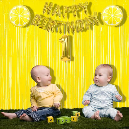 BRAVESHINE Foil Fringe Curtain Backdrop - 2 Pack Yellow Tinsel Photo Booth Backdrop Party Streamers for Easter, Birthdays, Christmas, Lemon, Pineapples, Kids' Party Decorations