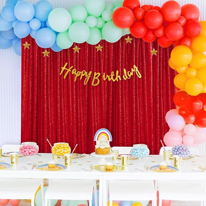 8ft x 8ft Red Sequin Backdrop Party Backdrop Curtain for Wedding Birthday Event Ceremony Wall Decorations