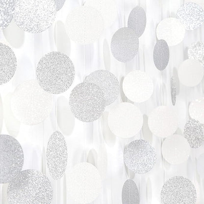 Glitter Silver White Party-Decorations Streamers - 52Ft Birthday Hanging Paper Garland Banner,Engagement Wedding Bachelorette Baby Bridal Shower Christmas Supplies Backdrop Graduation Decor Hugtmr