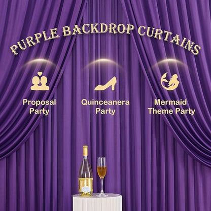 CO-AVE Wrinkle Free Purple Backdrop Curtains for Party Background, Purple Photo Curtains Backdrop Drapes 2 Panels Back Drop Cloth for Wedding Birthday Photography Baby Shower Decor,10ftx10ft