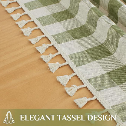 Softalker Checkered Tablecloth Rectangle, Heavy Weight Linen Gingham Christmas Table Cloth with Tassel, Washable Wrinkle Free Buffalo Plaid Table Cover for Dining/Party/Home - 55 x 84 Inch, Sage
