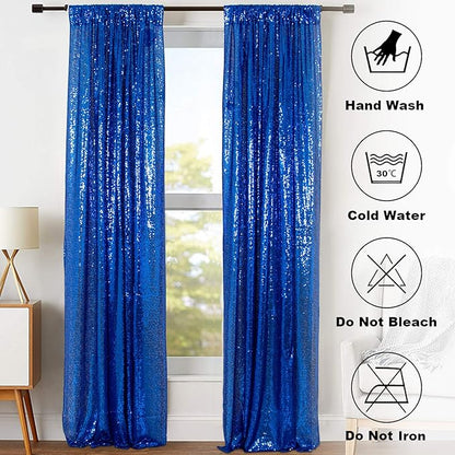 ShinyBeauty Sequin Royal Blue Backdrop Curtains 2 Panels 4Ftx7Ft Photo Backdrops Blue Photograph Background Shimmer Curtain for Parties, Birthdays, Graduations, Holiday Wall Decor