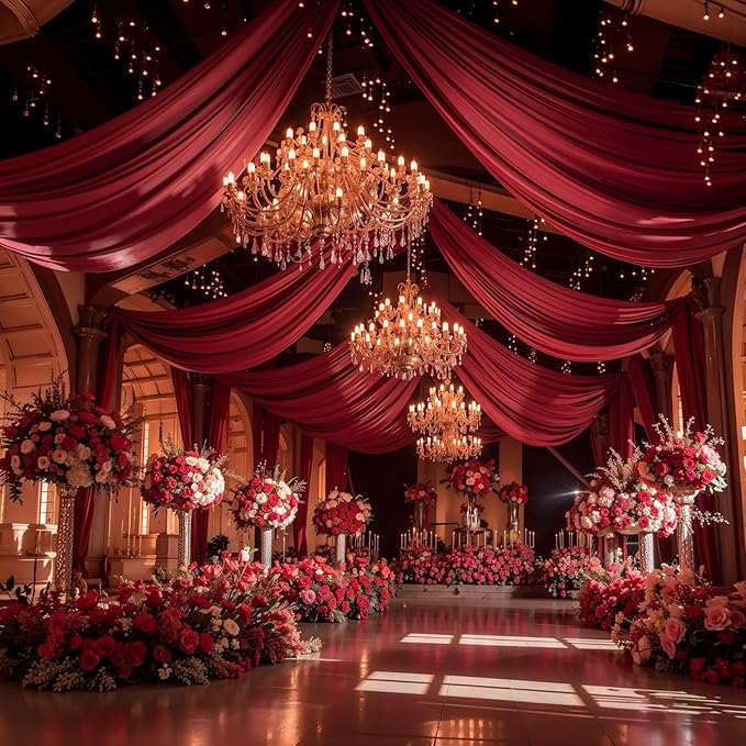 Wedding Arch Draping Fabric, 1 Panel 18FT Burgundy Sheer Backdrop Curtain Chiffon Fabric Drapery Voile Scarf Draping Panels for Wedding Archway Ceremony Curtain Valance Party Decoration