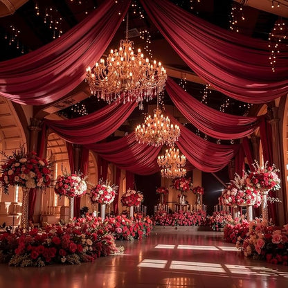Wedding Arch Draping Fabric, 1 Panel 18FT Burgundy Sheer Backdrop Curtain Chiffon Fabric Drapery Voile Scarf Draping Panels for Wedding Archway Ceremony Curtain Valance Party Decoration