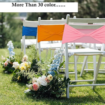 MDS Pack of 75 Spandex Chair Sashes Bows Elastic Stretch Dining Chair Bands Ties Without Slider Buckle Universal fits for Wedding Baby Shower Birthday Party Banquet Event Decoration - Pink