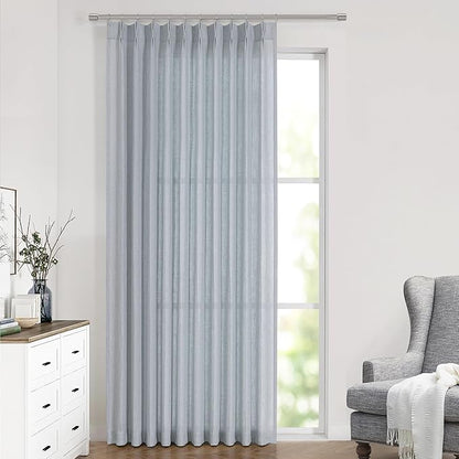 Vision Home Blue Fog Pinch Pleated Semi Sheer Curtains Textured Linen Blended Light Filtering Window Curtains 102 inch for Living Room Bedroom Patio Pinch Pleat Drapes with Hooks 1 Panel 60" Wx102 L