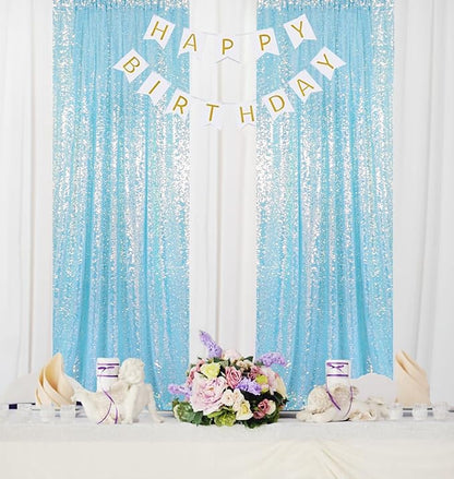 ShinyBeauty Aqua Backdrop Curtains Sequin Curtains 2 Panels 2FTx8FT Sequin Photo Backdrops Glitter Fabric Backdrop Aqua Blue Backdrops Wedding Birthday Parties Backgrounds（Iridescent Aqua）