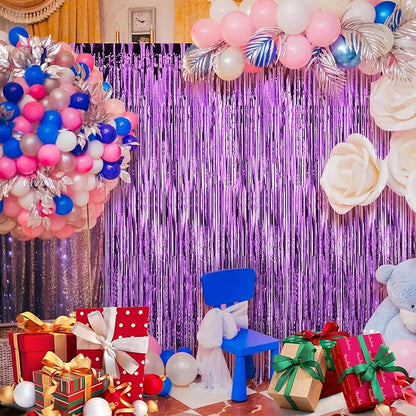 Crosize 4 Pack 3.3 x 9.9 ft Purple Foil Fringe Curtains Party Decorations, Purple Tinsel Curtain Backdrop for Parties, Door Streamers, Glitter Streamer Fringe Backdrop for Birthday Decoration