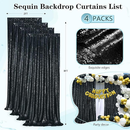 Black Sequin Backdrop 4 Panels 2FTx8FT Halloween Backdrop Curtains Party Backdrop Wedding Baby Shower Decoration