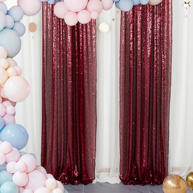 ShinyBeauty Sequin Curtains 2 Panels Burgundy 2FTx8FT Sequin Photo Backdrop Burgundy Sequin Backdrop Curtain Pack of 2-190222E