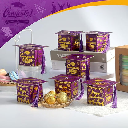 COTOPHER 36 Pack Mini Graduation Cap Gift Boxes, Class of 2025 Graduation Candy Boxes with Tassel, Small Treat Chocolate Box Centerpieces for Tables Party Decorations Graduate Favors Supplies