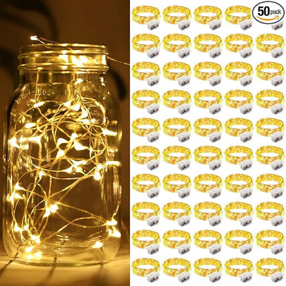 ZGWJ 50 Pack Fairy Lights Battery Operated, 7ft 20 Mini LED Fairy String Lights Silver Wire 3 Modes for DIY, Parties, Wedding, Bedroom, Halloween Christmas Decoration Warm White