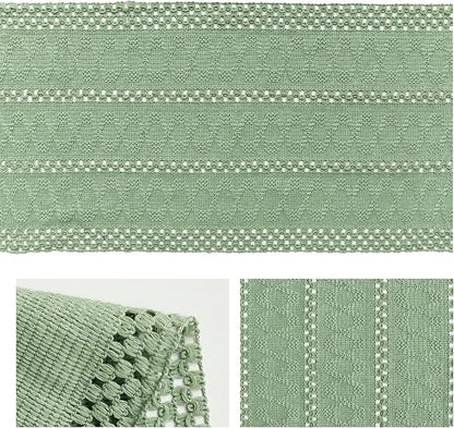 Artoid Mode Light Green Farmhouse Woven Rustic Hollow Table Runner, Seasonal Holiday Hollow Kitchen Dining Table Decoration for Home Party Decor 12x72 Inch