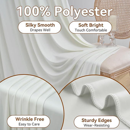 10ft x 15ft Ivory Wrinkle Free Backdrop Curtains for Parties,Silky Polyester Fabric Wedding Ceiling Drapes, 2 Panels 15ft Photo Back Drop Drapes for Baby Shower Photography Stage Background Cloth
