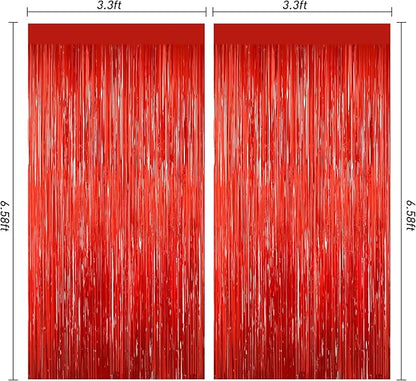 Red Tinsel Backdrop, 2Pack Fringe Curtains, Red Foil Tinsel Party Streamer Backdrop Curtains, Engagement Wedding Photo Backdrop Party Decorations for Wedding Anniversaries Christmas Baby Shower Decors