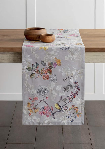 Maison d' Hermine Table Runner 100% Cotton Single Layer Table Runners 108 inches Long for Thanksgiving Christmas Decorations Home Kitchen Dining Party Wedding (Equinoxe - Grey, 14.5" x 108")
