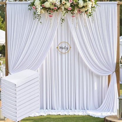 50ftx10ft Wrinkle Free White Backdrop Curtain for Party Background, 10 Panels Silky Polyester Photo Backdrop Drapes Back Drop Cloth for Wedding Birthday Photography Baby Shower Photoshoot Decor