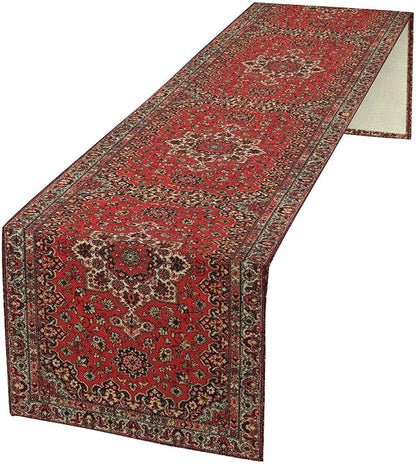 Vintage Boho Floral Table Runner, Rustic Country Farmhouse Red Black Retro Flower Pattern for Home Kitchen Table Decor Dining Coffee Room Party Decor 13x36in