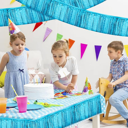 Light Blue Birthday Decorations Tinsel Garland Parade Float Decorations for Trailer 4Pack 12FT Under The Sea Party Decor Ceiling Fringe Banner Backdrop for Streamers Party Decorations