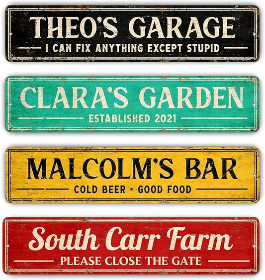 Custom Metal Sign 8x24 Inches - Personalized Street Home Bar Wall Decor, Fade-Resistant Aluminum, Weatherproof Outdoor Indoor Use
